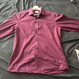 Burberry Burgundy Dress Shirt Long-Sleeved Formal